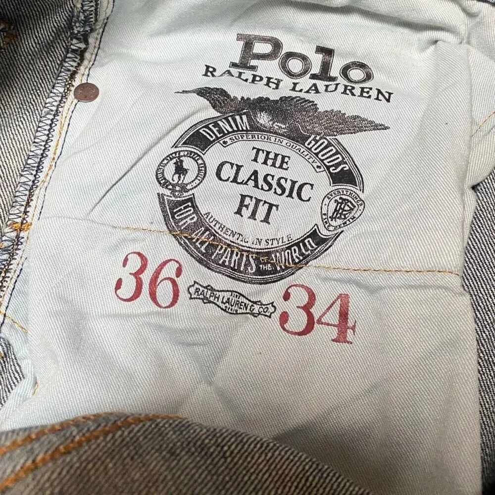 Polo Ralph Lauren Tiger Military Patch Patchwork Distressed Jeans size 36x34 New - Picture 11 of 14